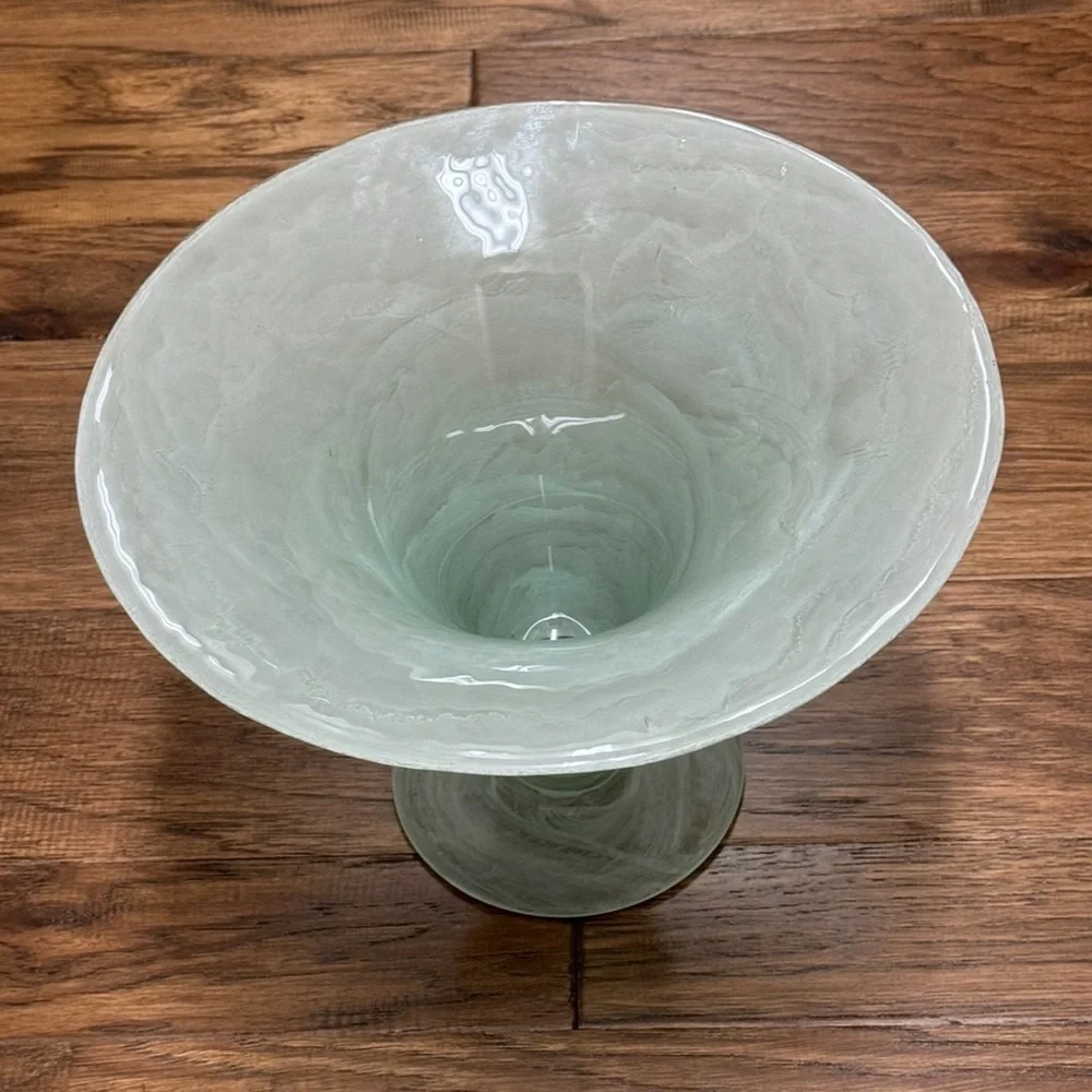 Vintage~Hand Blown~Studio Art Glass Vase~Horn Shaped~Translucent~ Green~G2WC**